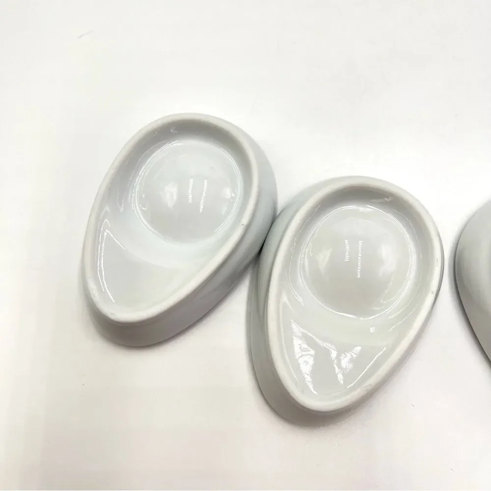 Flat Egg Cups With Rim Stackable Ceramic Porcelain Set of 4 Hard Soft MCM Holder